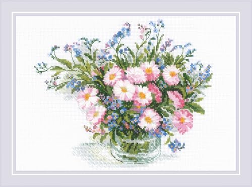 Image of RIOLIS - Gentle Daisies 2277, Cross Stitch Kits 11 inchx8, Cross Stitch Kits for Beginners & Advanced, Crossstitching Kit Adult, Floral Embroidery Counted Stitching Kit