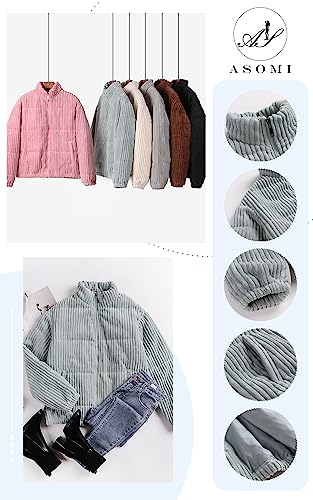 ASOMI Jacke Damen Kuschelige Fleecejacke Übergangsjacke Gefüttert Langarm Reißverschluss Herbst-Wintermantel mit Taschen Beige Large 1