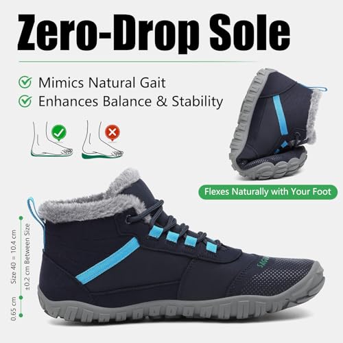 Miniatura 6 de Saguaro Barefoot Escarpines Hombre De Invierno Antideslizante Mujer Botas De Nieve Piel Zapatos De Interior Y Exterior, Azul Oscuro 41