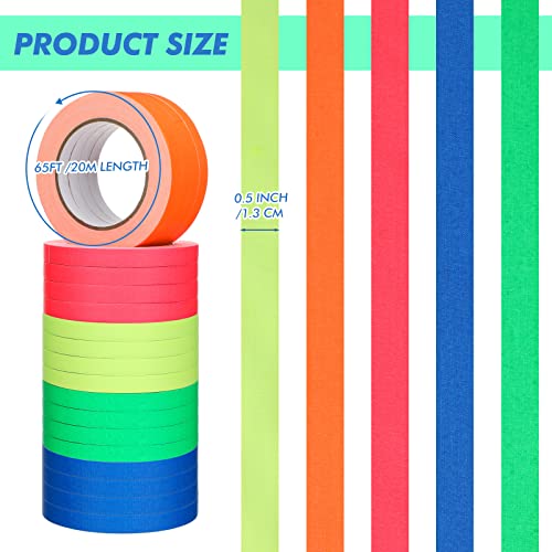 Image of Ctosree Spike Tape Sets, 1 /2 Wide x 65ft Length, 5 Colors Neon Gaffer Tape, Heavy Duty Fluorescent Gaff Tape for Theater Stage Floors, Holds Down Wires Pinstripe Marking Tape (20)