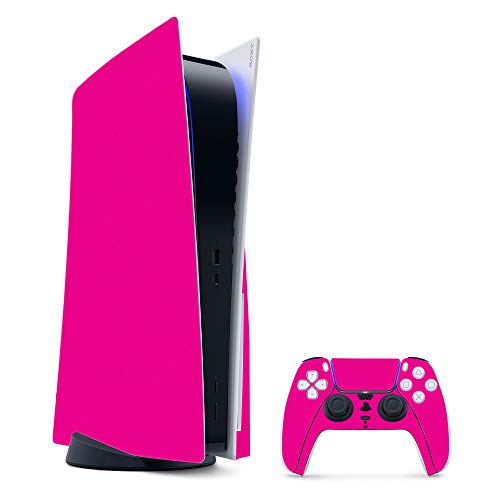 MightySkins Gaming Skin for PS5 / PlayStation 5 Bundle - Solid Hot Pink | Protective Viny wrap | Easy to Apply and Change Style | Made in The USA