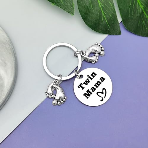 Twin Mom Gifts Keychain Twins Mama Gifts for BFF Pregnancy Presents for New Mother from Family Announcement Presents Keychain Mother's Day Gift for Mommy2