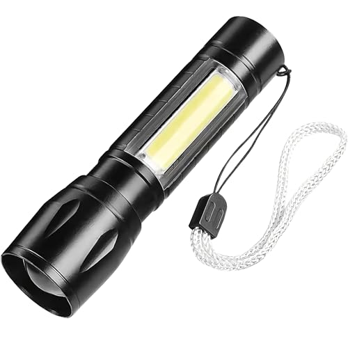 Mini linterna, enfocable o zoom, con función estroboscópica para situaciones de peligro y batería integrada en una práctica caja