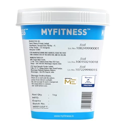 Image of MYFITNESS Peanut Butter High Protein Dark Chocolate Spread Crunchy 1kg | Added Whey Protein | 30g Protein for Muscle Building | 7g Fiber | Pre & Post-Workout Snacks | Cholesterol Free | Zero Trans Fat