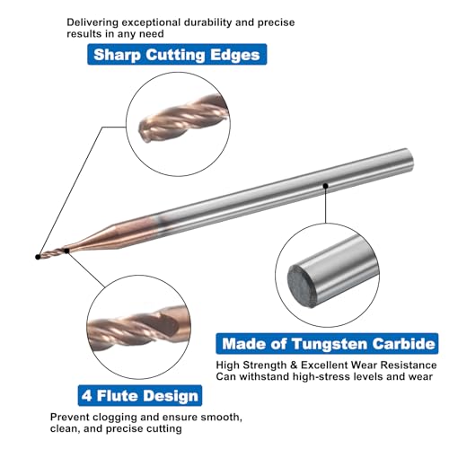 Image of HARFINGTON Ball Nose End Mill 4 Flute 0.039 inch Diameter 1 /8 inch Shank Tungsten Carbide Uncoated Spiral CNC Router Bits 0.117 inch Cutting Length Single End Ball for Carving Engraving Grinding