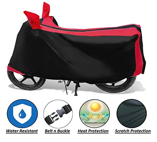 Image of Auto Hub Bike Cover Compatible with TVS Apache RTR 160 with Mirror Pocket, Dustproof, Heat Resistant, Triple Stitched, Apache 160 Bike Cover- Black, Red