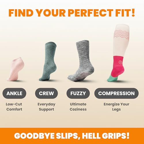 Image of Gripjoy Grip Socks for Women, Grippy, Non Slip, Gripper Socks for Women & Men, Pilates, Yoga, Hospital, 3 Pairs, Crew
