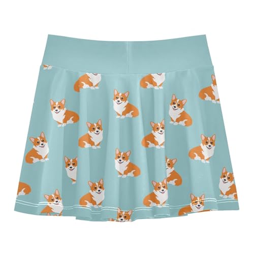 Girls Skorts with Built-in Shorts Cute Corgi Flowy Pleated Skirt for Kids with Pockets L3