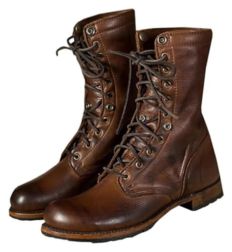 Men Vintage Leather Lace Up Mid-Calf Boots Fashion Casual Foldable Motocycle High-Top Ankle Boots Round Toe Chukka Boots2