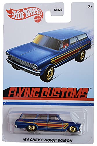 Hot Wheels 64 Chevy Nova Wagon azul Flying Customs miniatura 1