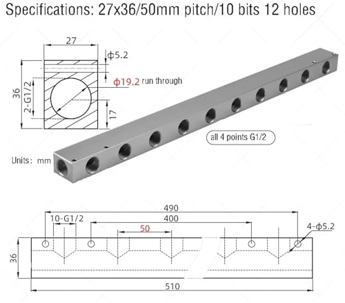 Vanne de dérivation d'échappement T G1/2 bloc 10 voies 50mm - 3