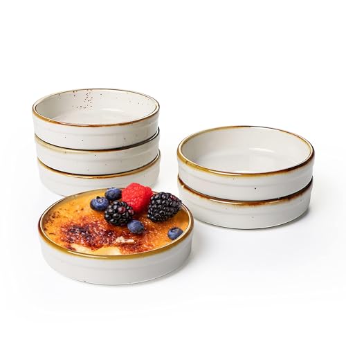 ONEMORE Set di 6 Stampo per dolci rotondi in porcellana, 11,4 cm, 118 ml, Mini Teglia da forno Rotonda, Rameins per Creme Brulee, Muffins Quiches, Torte