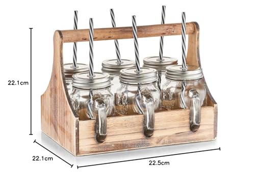 Zeller 19747 Trinkgläser-Set, 7-TLG., Glas/Metall/Holz, ca. 29 x 22,5 x 22,1 cm