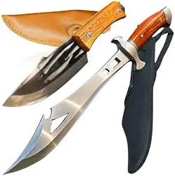 Faca Artesanal Damasco, Lâmina em Inox 15cm, Cabo em Madeira 12cm, com Bainha, para Cozinha Profissional, Comprimento Total 27cm