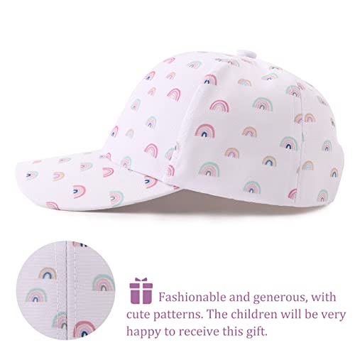 Girls Baseball Cap Kids Cute Sun Hat Adjustable Trucker Hats Toddler Rainbow Unicorn Ponytail Caps Spring Summer (Rainbow White, 4-8 Years) #TOP2