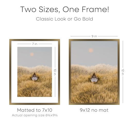 Image of Homeforia 9x12 Frame Bronze, High End Metal 9 x 12 Brass Picture Frames with Mat 7 by 10 inch Photo, 9by12 Poster Frame Matted to 7x10, 12x9 Wall or Tabletop Frames, Tempered Glass, Wall Kit, Set of 3