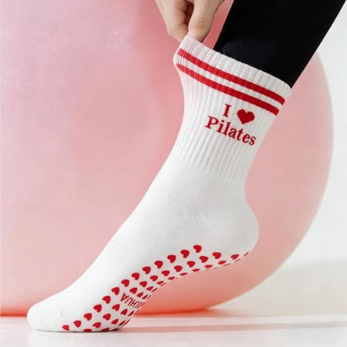 Image of Pilates Socks for Mother's Day,Women Pilates Heart Grip Socks Cuffs,Anti-Skid Cotton Grip for Ballet,Home,Studio 1Pair