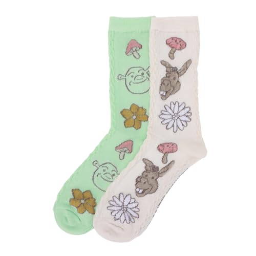 Bioworld Shrek Donkey & Shrek Flora Patterns Womens 2-Pair Casual Crew Socks