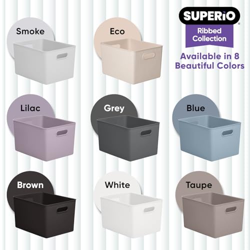 Image of Superio Ribbed Collection - Decorative Plastic Basket Open Home Storage Bins Organizer, Blue Containers for Organizing Closet Storage Bins for Shelves (Bin with Lid- Extra Large (22 Liter), 1 Pack)