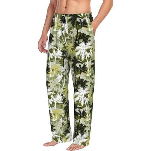 Novastar Mens Pajama Pants Bottoms With Pockets- Hawaiian Style Black Green Soft Mens Pj Pants, Comfy Men Lounge Pants