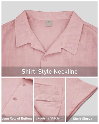 DEEX Men's Summer Beach Outfits 2 Piece Short Sleeve Shirts and Shorts Texture Vacation Sets for Men 20253
