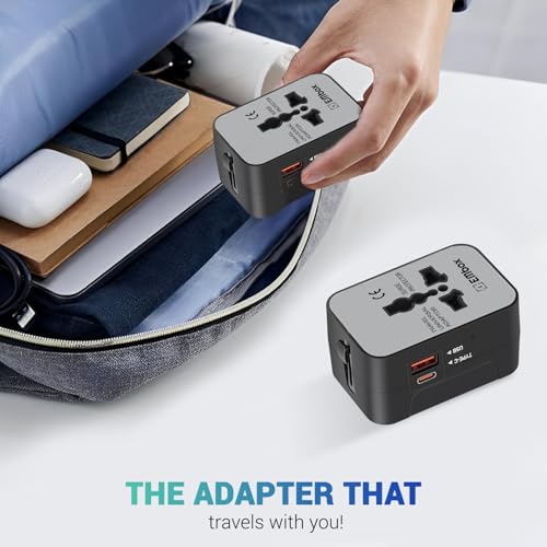 Image of Embox Universal Travel Adapter | All-in-One Worldwide Charger Adapter with Type C, USB & Type A Ports | Supports 224+ Countries | International Plug for Phone, Laptop, Gadgets (Black-Type C)