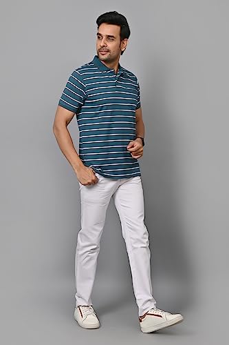 Arbour Men Polo Neck Striped Pocket Half Sleeves T-Shirt