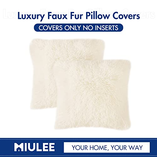 Image of MIULEE Pack of 2 Luxury Faux Fur Throw Pillow Cover Deluxe Spring Decorative Plush Pillow Case Cushion Cover Shell for Sofa Bedroom Car 16 x 16 Inch Beige