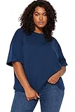 Trendyol Mujeres Recta Manga Corta Tallas Grandes Camisetas en Talla Grande, 3XL
