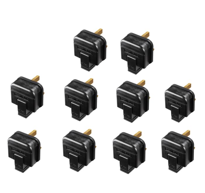 Heavy-Duty Rubber Plug 3-Pin UK 13A (Black)– Durable Rubber Plug for Home, Commercial & Industrial Use – Tough Replacement Plug for Power Tools, Appliances & Extension Leads,3-Pin Black Plug (10)