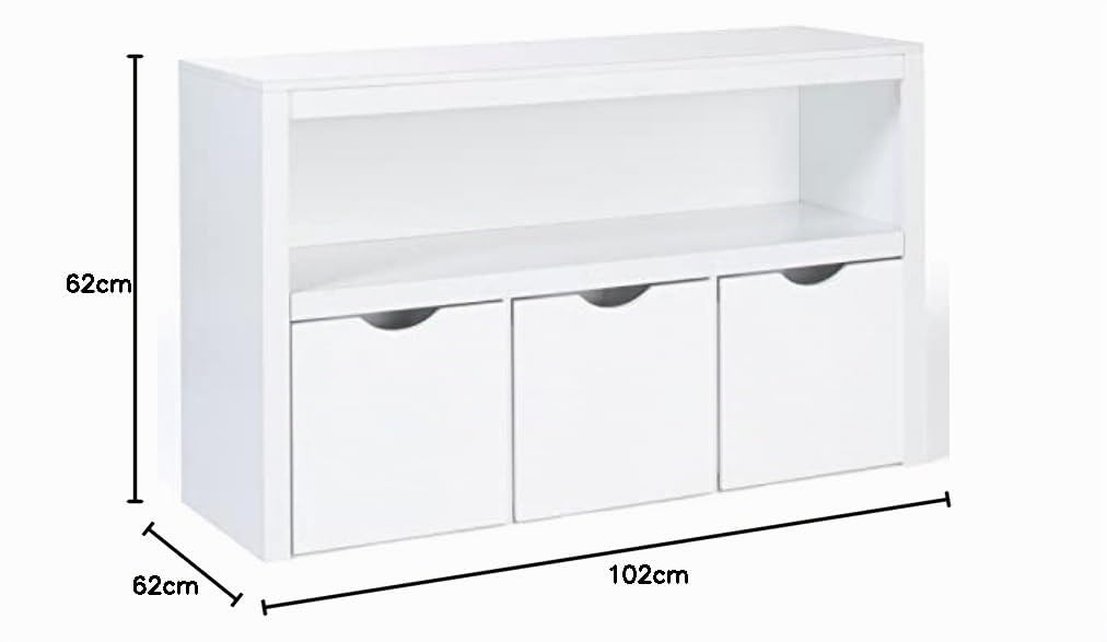 IDMarket MANA - Mueble de almacenamiento infantil de madera blanca con 3 cajones cúbicos sobre ruedas