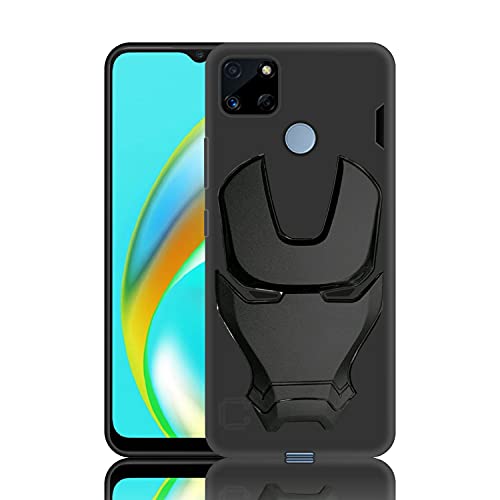 Image of COVERLY Official 3D Smooth Feel Avengers Logo Mask Soft Rugged Grip TPU Silicone Iron Man Engraved Cartoon Movie Engraved Silicone Rubber Matte Strong Back Cover for Realme C15 (6.50 inch) - Black