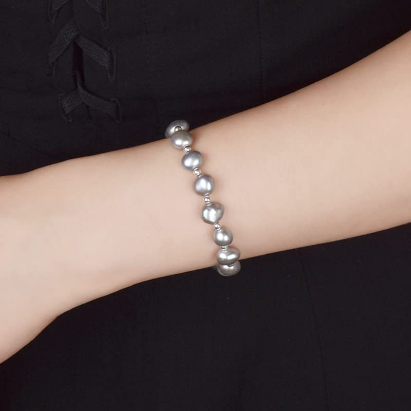 Pulsera De Perlas Barrocas Naturales De 8-9mm para Mujer, Regalo De Joyería De Plata De Ley 925