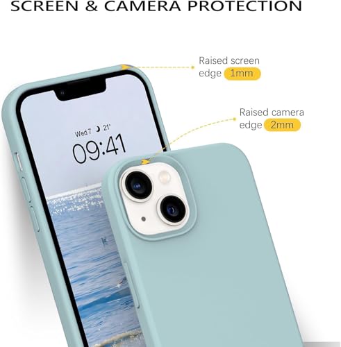Image of DIZORO Compatible with iPhone 13 Case, Liquid Silicone Case, Full Body Protective Cover, Shockproof, Slim Phone Case, Anti-Scratch Soft Microfiber Lining, 6.1 inch - Mint Green