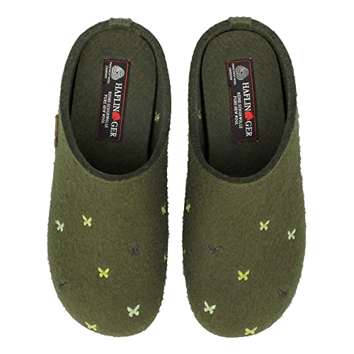 Image of HAFLINGER Fafalline Wool Felt Butterfly Motif Womens Slip On Mule Slippers Unisex