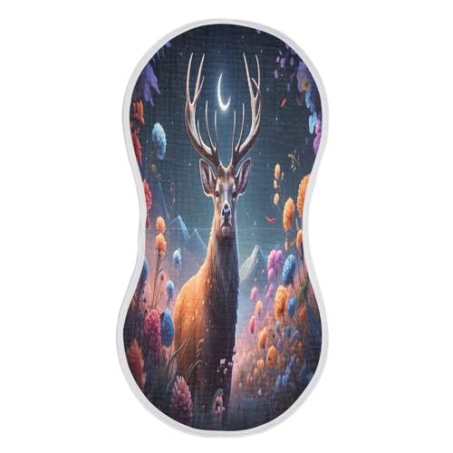 J JOYSAY Flowers Deer Moon Dark Baby Burp Cloths for Boys Girls Large 22''x11'' Cotton 4 Layer Baby Bibs for Newborn Unisex one sizex1