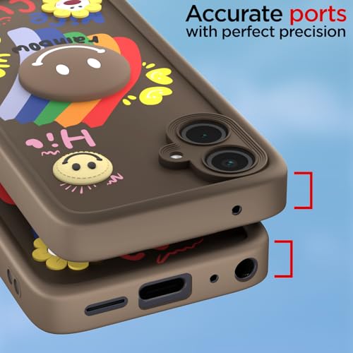 Image of Pikkme Back Cover for Samsung Galaxy F06 5G / M06 5G | Soft Silicone| Cute Rainbow Smile & 3D Cartoon Flower Design | Shockproof Raised Camera Protection Bumper Case (Brown)