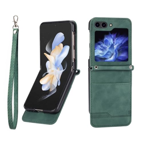 Étui protection charnière Samsung Flip5 Flip4 Flip3 5G dragonne portefeuille porte-cartes cuir