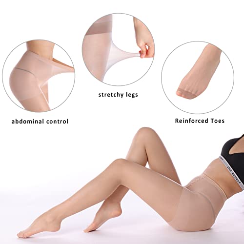 Image of YAGAXI 20D Sheer Tights for Women - 3 Pairs Women's Control Top Pantyhose