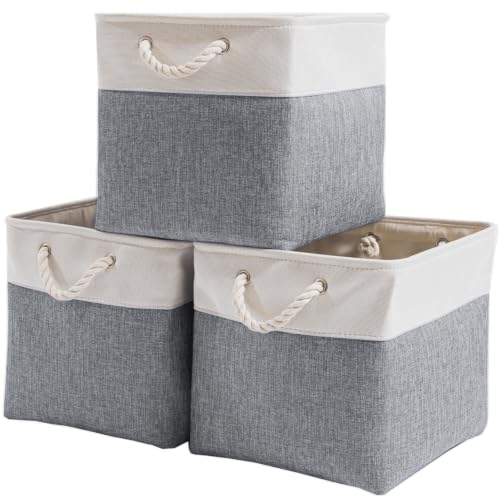Image of Mangata Fabric Storage Boxes, 33x33x33cm Cube Storage Unit Boxes Storage Baskets for Organizing Clothes Shelf Nursery Home Closet(Cold Grey&White, Set of 3)
