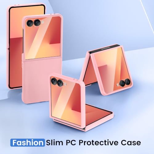 Image of Ruky for Galaxy Z Flip 8 Case, with Built-in Screen Protector, Pink | Full Body Hard PC Slim Anti-Scratches Shockproof Wireless Charging Women Girls Phone Case for Samsung Galaxy Z Flip 8, Pink
