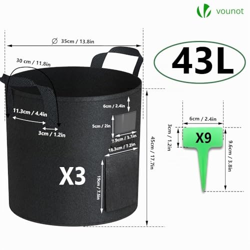 Miniatura 2 de Vounot 3 Piezas Bolsas De Cultivo Plantas 43l, Maceta De Tela Cultivo De Patatas Con Ventana De Velcro Asas Y Etiquetas De Plantas, Bolsa De Siembra No Tejida Para Papas Tomates Fresas