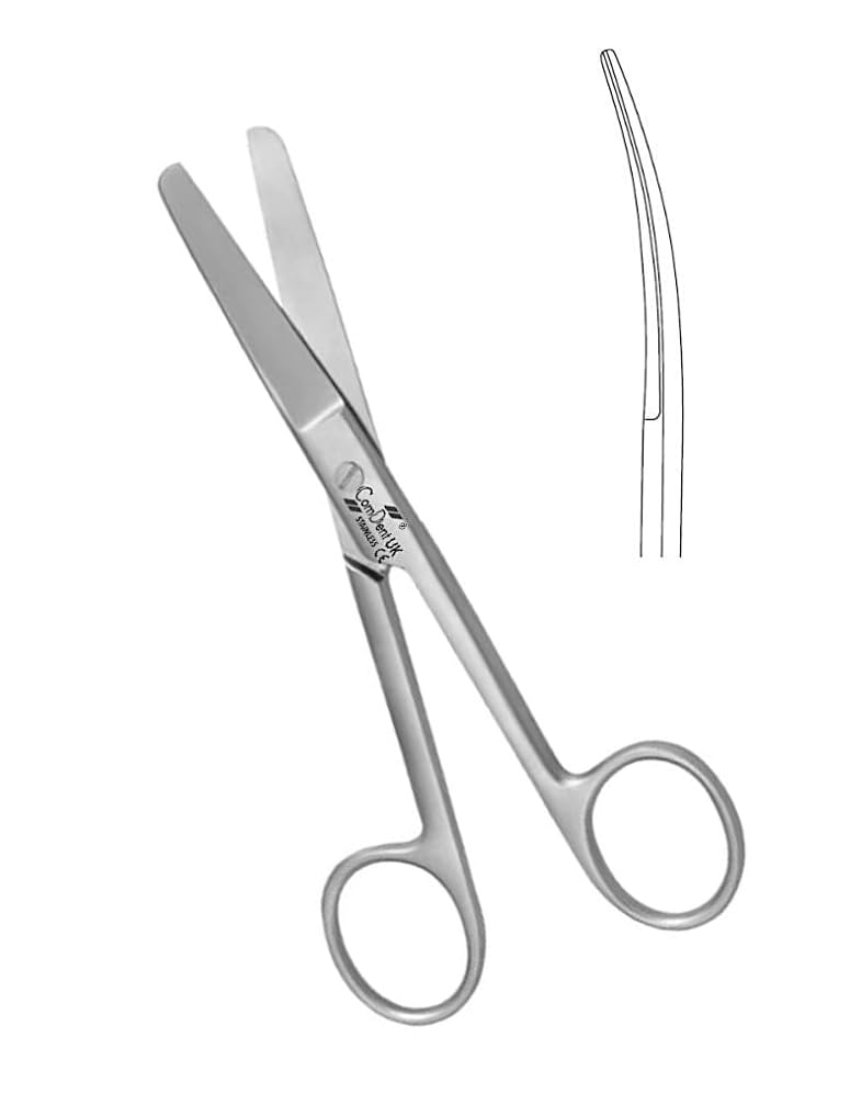 Dressing Scissors 14cm, Straight or Curved, Shears, Nursing, Home, Office, Veterinary, Multiple Use (Curved, Blunt/Blunt)