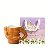HJIAYUESS Novelty 3D Muscle Man Coffee Mug With Spoon Funny Strong Man Ceramic Cup Optional Premium Gift Box Creative Desktop Decor For Home Office Birthday Present Holiday Gift
