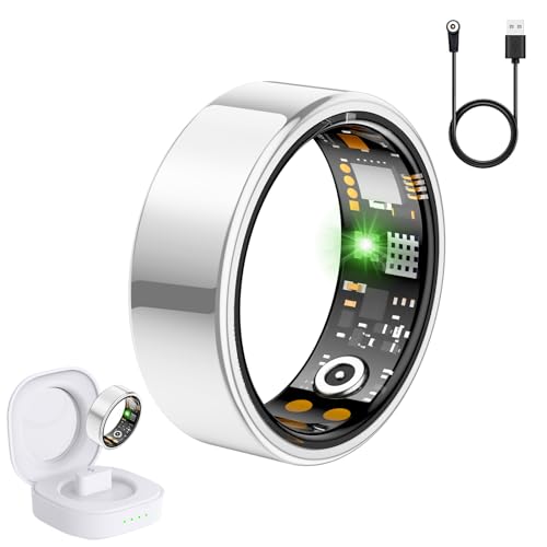 スマートリング レディース メンズ 心拍数 血中酸素 HRV 睡眠モニター ストレス 歩数カウンター IP68 防水フィットネスリング iPhone & Android用 登録料なし (シルバー、10#)（Amazon）