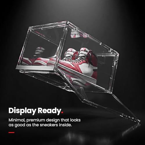 Image of SHOEGR Shoe Storage Box | Transparent Heavy Duty Sneaker Shoe Boxes Storage Organiser, Side Drop Magnetic Closure, Large Size Fits Up to UK 14, Pack of 1