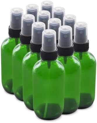 The Bottle Depot - 12 Pack - 4 oz Glass Spray Bottle - Green - 22-400 Neck Finish - Boston Round Bottles - UV Rays Protection