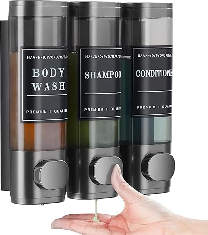 Image of Wall-Mounted 3-Chamber Shower Dispenser - Shampoo, Conditioner & Body Wash Holder - Refillable, Leak-Proof Bottles - Ideal for Bathroom, Hotel & Spa Use