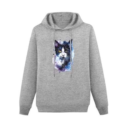 Watercolor Cat Unisex Casual Hoodies Long Sleeve Lightweight Pullover Tops Loose Sweatshirt with Pocket3