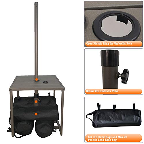 Patio Umbrella Table Stands With Umbrella Hole,With 4 Sand Bags Outdoor Umbrella Bases Small Square Table For Bistro,Balcony, Backyard, Patio, Garden, Deck And Pool Occasions #TOP1